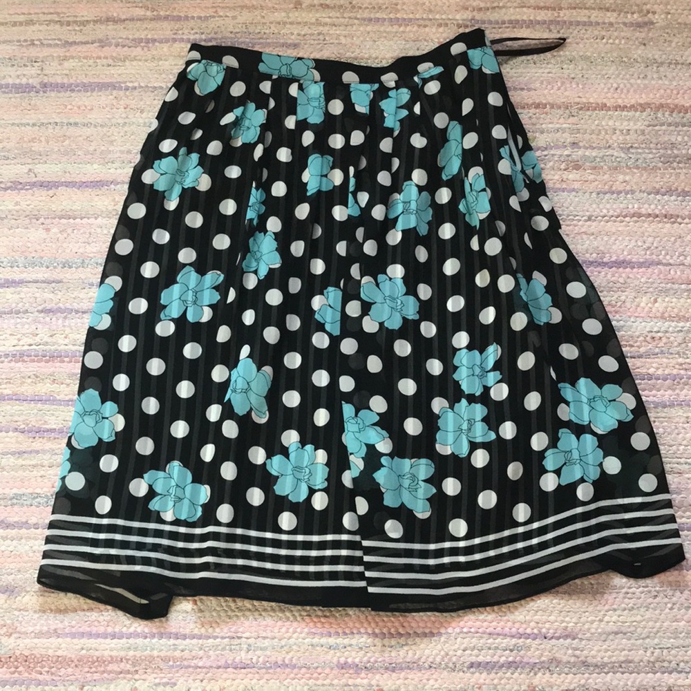 VALERIE STEVENS Floral Polka Dot Boho Y2K 100% Silk Skirt Size 4